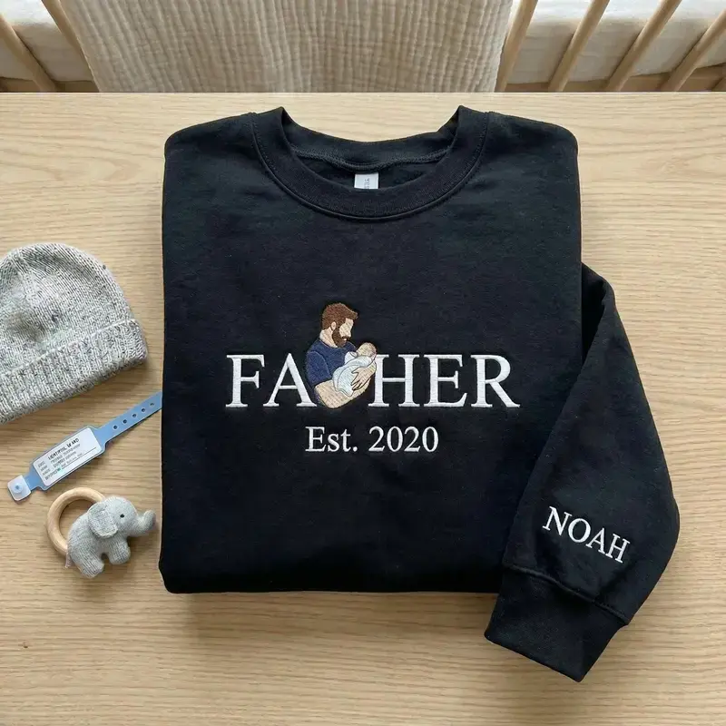[Custom] Custom, Personalized Embroidered Fathers Day Embroidered Photo Sweatshirt, Personalized Dad Portrait Sweatshirt, Custom Gift from Photo, Gift for Dad Idea