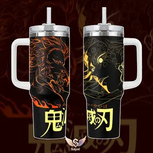 RENGOKU x TENGEN UZUI DEMON SLAYER Hashira Sayal 20 - 40 oz Vacuum Insulated Cup Straw Keeps Drinks Hot Cold 12H+ For Anime Lovers & Aesthetic Vibes Manga Style Leak-Proof Stainless Steel Travel Mug Gift For Fans Tumbler