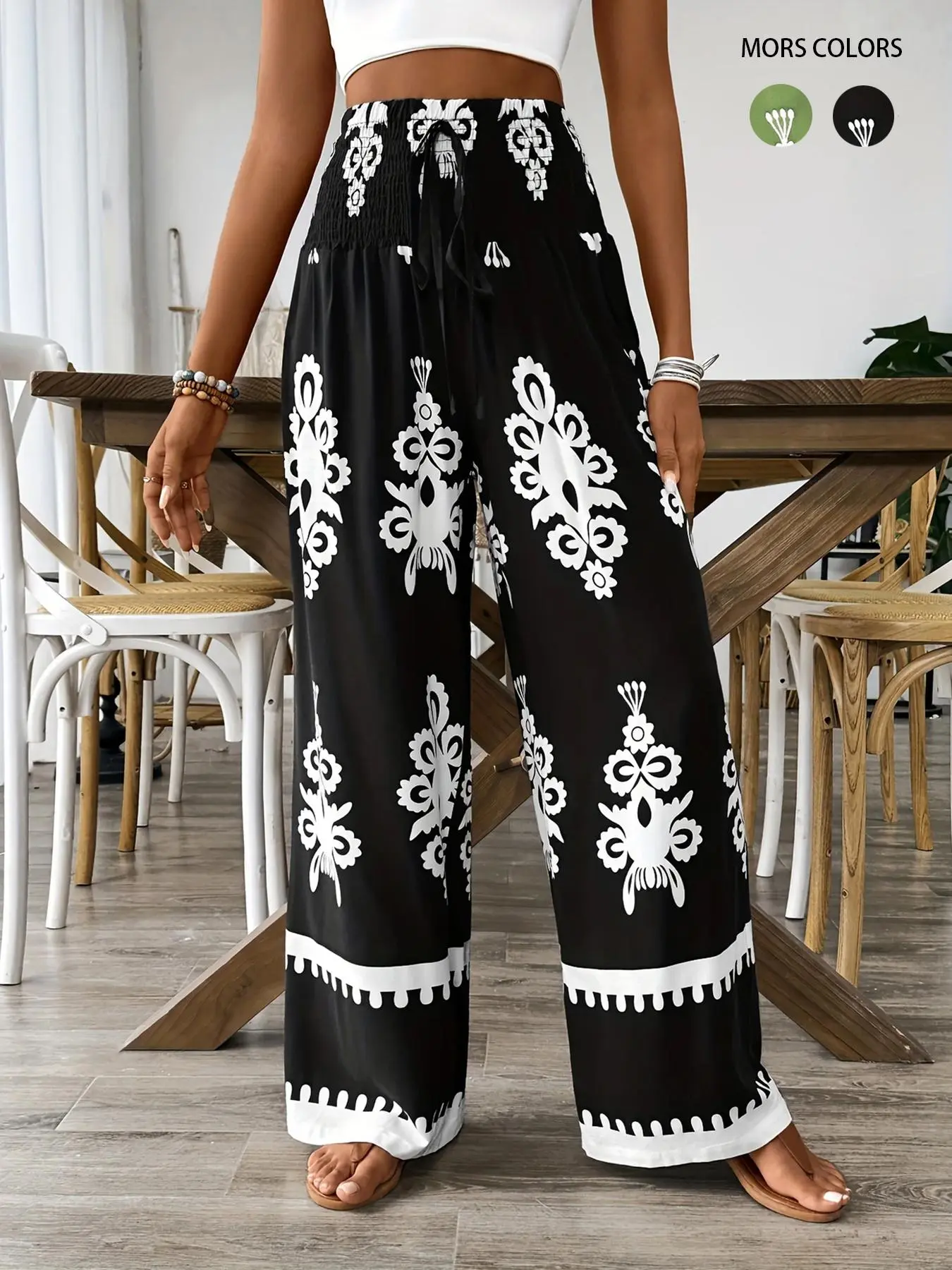 Women's Vacation Floral Print Pants, Boho Relaxed Fit Casual Fashion Comfy Loose Trousers, Lightweight Summer Casual Bottoms for Resort & City Walks, Casual Chic Bottoms, Bohemian Bottom