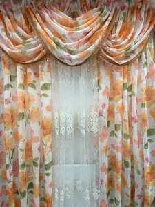 Anika 6-Piece Orange Floral Curtain Set – Anna Embroidered Sheer Panel