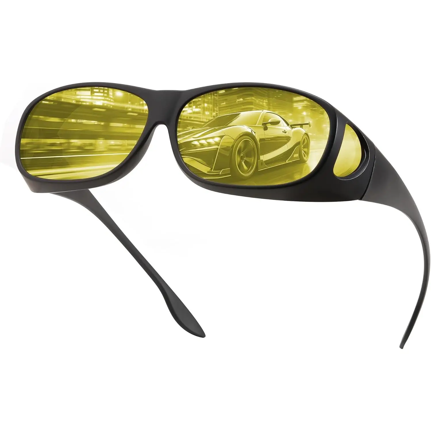 EyeconicFinds Unisex Lightweight Plastic Night Driving HD Glasses - Fashionable Sunglasses, Outdoor Polarized Anti-Glare Yellow Lens Fit-Over Eyewear Fashion B0221, Outdoor Polarized Sunglasses