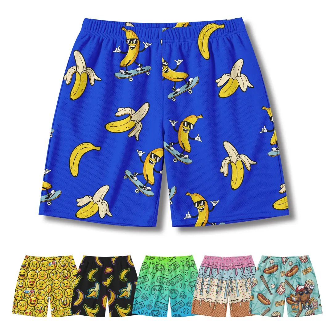 Baseball Sport Lover Boy's Banana Baseball Athletic Mesh Shorts Elastic Waist Ice Cream Drip For Boys Toddler Big Kids Unisex Pant Clothes Kids Sporty Design