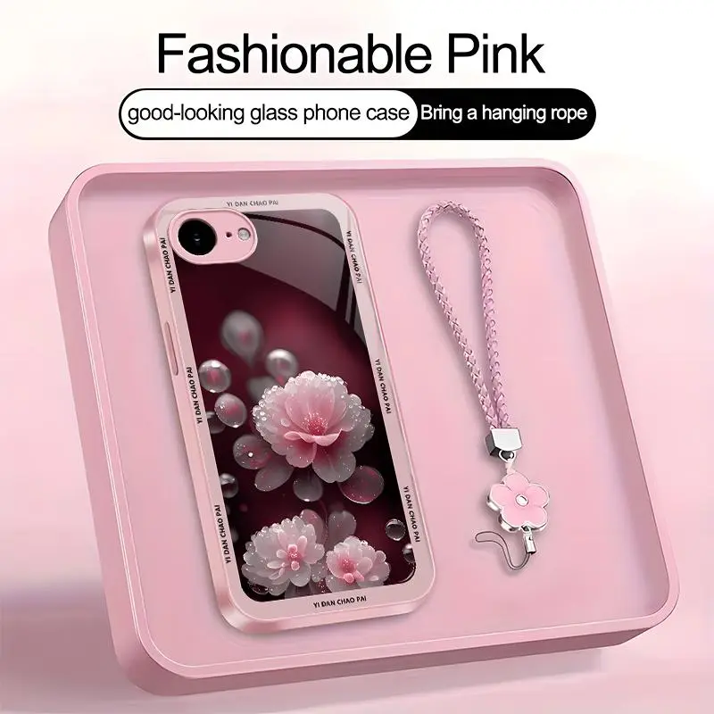 Suitable for [iPhone 16e] high-end women's phone case🤩，a beautiful four-leaf clover lanyard is included🍀, beautiful floral pattern, elegant and sophisticated， drop-resistant and fingerprint-proof YM99