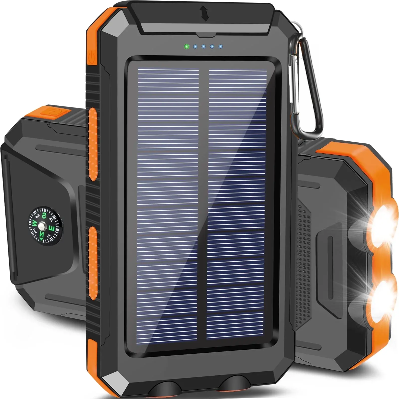 20000mAh Portable Solar Charger Power Bank with LED Flashlight - Dual USB-A Output, Waterproof Outdoor Design with Compass & Carabiner for Phone Android tiktokshopbacktoschool