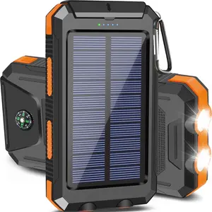 20000mAh Portable Solar Charger Power Bank with LED Flashlight - Dual USB-A Output, Waterproof Outdoor Design with Compass & Carabiner for Phone Android