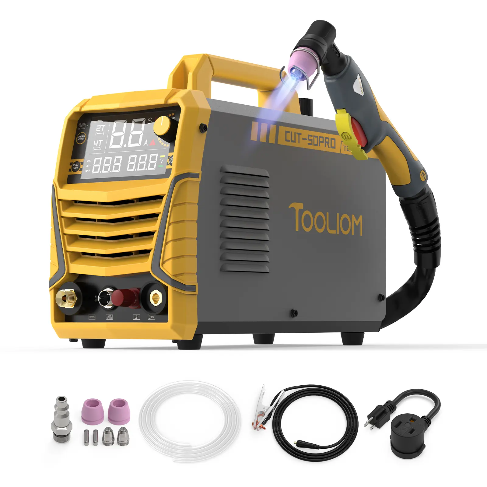TOOLIOM CUT-50-PRO Plasma Cutter, 50A 110V/220V Dual Voltages - High Frequency Pilot Arc, DC IGBT Inverter Metal Cutting Machine, 3/4" Max Cut for Steel, Stainless & Aluminum