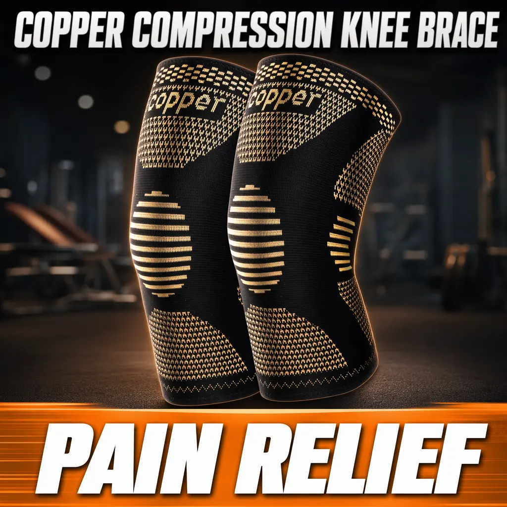 Men's Upgrade Copper Knit Fabric 2-Pack Knee Brace Set, Motorcycle Protective Gear for Pain Relief, Arthritis Support, Sports Injury Recovery