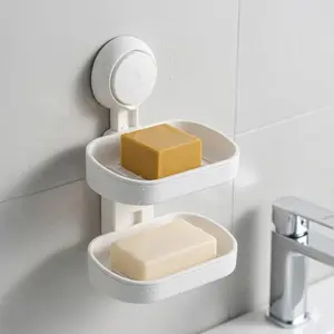 Soap tray holder, double-layer suction cup, wall mounted non drilling, self draining, shower, bathroom, bathtub, kitchen, durable and easy to clean strong suction cup, detachable soap and sponge holder