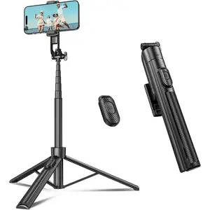 Selfie Stick Travel Tripod for Cell Phone with Remote Control and Phone Holder, Extendable Selfie Stick for iPhone, iPhone Tripod for Video Recording, 63 Inch, Black