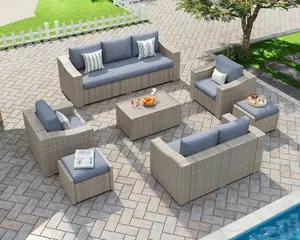 【Ships in 2 Boxes】[Brandday][Memorialday] AMERLIFE 7-Piece Outdoor Patio Furniture Set, Wicker Outdoor Couch Conversation Set with Storage Coffee Table, 2 Ottomans, Lounge Patio Sectional Sofa for Backyard or Deck