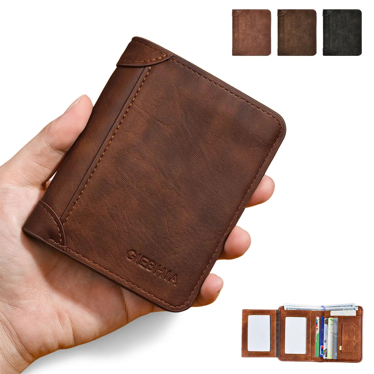 PU Leather Trifold Wallet for Men RFID Blocking Leather Wallets,Large Capacity Wallet,Multi Slot ID Holder With Driver License Compartment For Work Travel,#summerwins
