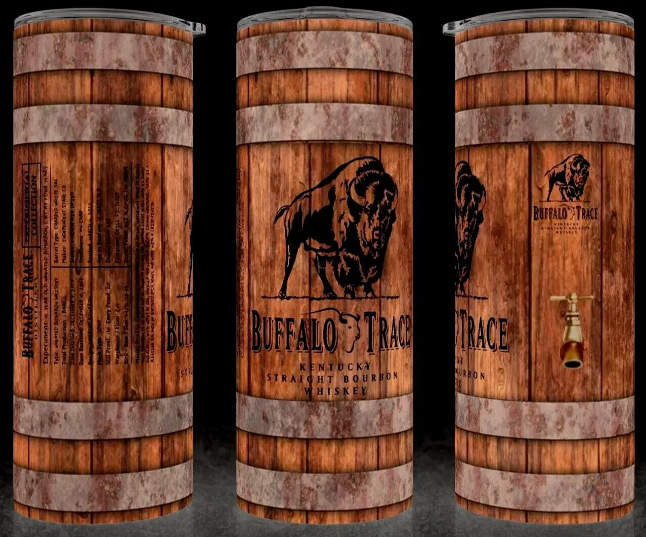 Buffalo Trace Bourbon Whiskey Wood Barrel Cup Mug Tumbler 20oz