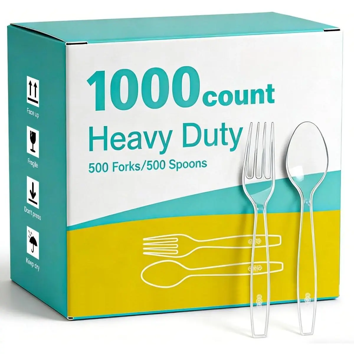 1000 Count Plastic Silverware, Heavy Weight Plastic Forks Spoons Disposable Utensils Cutlery Set for Wedding Party Supplies Everyday Use