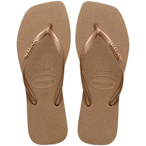 Slim Square Logo Metallic Flip Flops (Rose Gold)