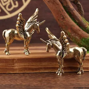 Brass Flying Horse Animal Sculpture Miniature Figurine, Exquisite Compact Desktop Ornament with Fine Craftsmanship, Retro Style Decor for Home Office and Indoor Display Decoration