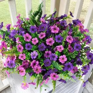 Outdoor artificial flowers, 12 bundles of multi-color Decorative Plastic artificial flowers with ferns, used for spring and summer decoration, UV resistant and non fading outdoor artificial plants, used for home planting, porch and courtyard decoration