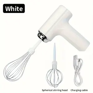 Rechargeable Cordless Hand Mixer, Portable Handheld Electric Whisk with 3 Speed Modes, Hand Held Egg Beater with 2 Detachable Stir Whisks, Easy to Clean and Use (White)
