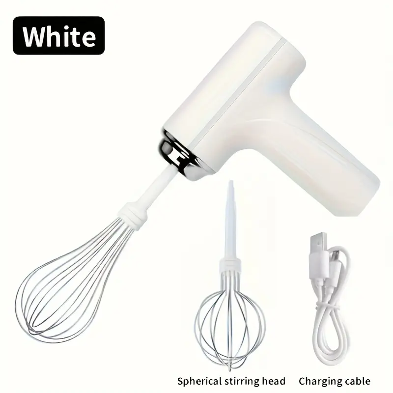 Kitchen Rechargeable Cordless Handheld Electric Mixer - 3 Speed Modes, 2 Detachable Stir Whisks, Easy to Clean, Easy to Use, Smoothie Mixer (White)
