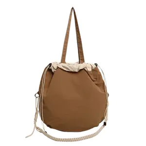 Stylish Color-Block Drawstring Bucket Bag For Women, Large Capacity Casual Tote, Foldable & Lightweight Shoulder Handbag For Daily Use, Travel & School