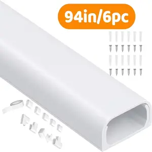 6PC Cable Management Trunking Cover Plate, 157"/94" - Self-Adhesive Paintable6pc Cable Concealment Channel, 0.95" Wide X 0.55" High, White, Suitable for Home Office Desks, Walls, and TV Areas