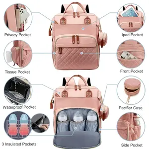Waterproof Large-Capacity Diaper Bag Backpack with Changing Station, USB Charging Port & Stroller Straps – Mother's Day & Baby Shower Gift for Parents