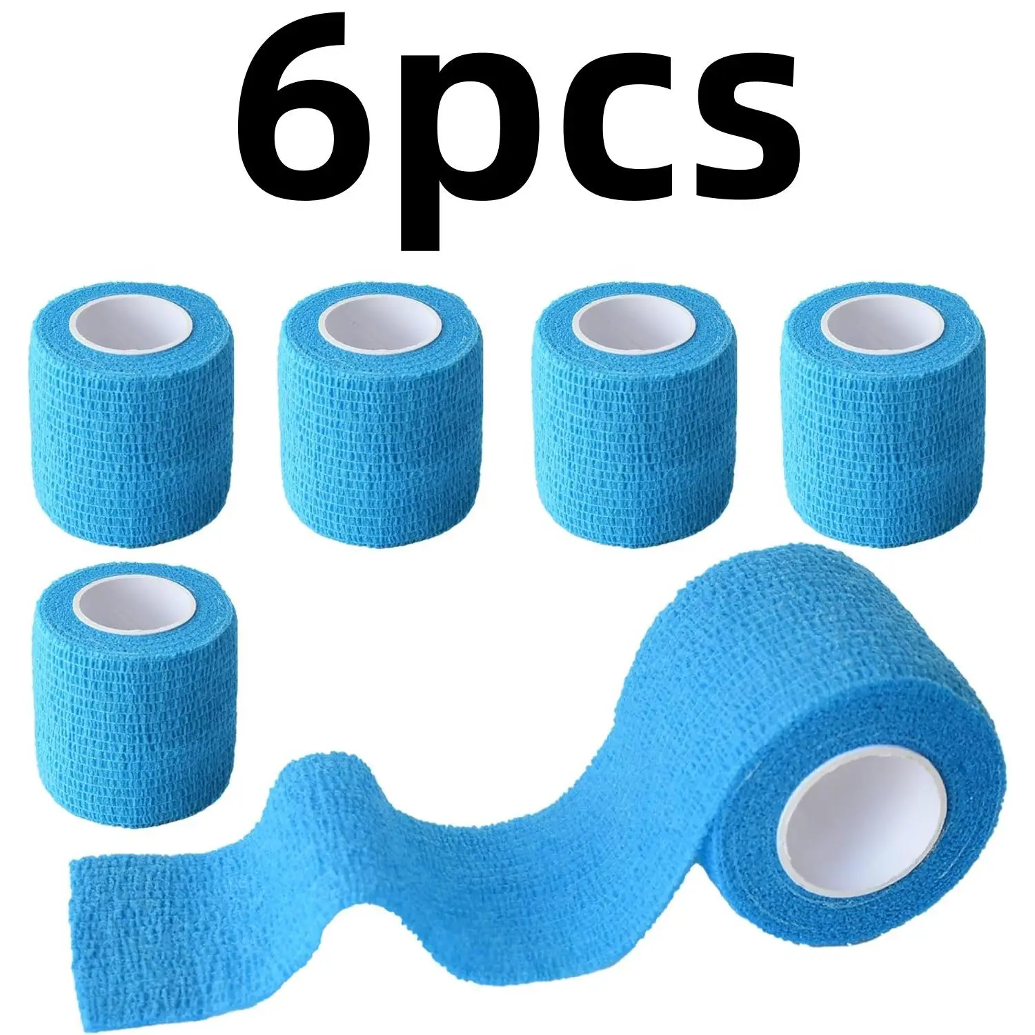 6 Rolls 2" x 177" Self-Adherent Cohesive Bandage, Breathable Sports Wrap Around Tape for Athletic Use, 2" Precise Bandage with Ideal Support for Wrist, Finger, Ankle, Vet Use - Light Blue