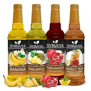 Syruvia Sweet Fruit Syrup Variety Pack – Banana, Pineapple, Pomegranate & Sweet Tea Flavored Syrup – Great for Lemonades, Sodas, Iced Teas & Dessert – 25.4 Fl oz Bottles (4 Pack)