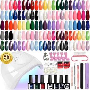 Gel  Polish Kit with U V Light 48W, 56 count 108 Effect Gel  Kit Base Glitter Top Coat Gel  Polish Set Manicure Tools Gifts for Women