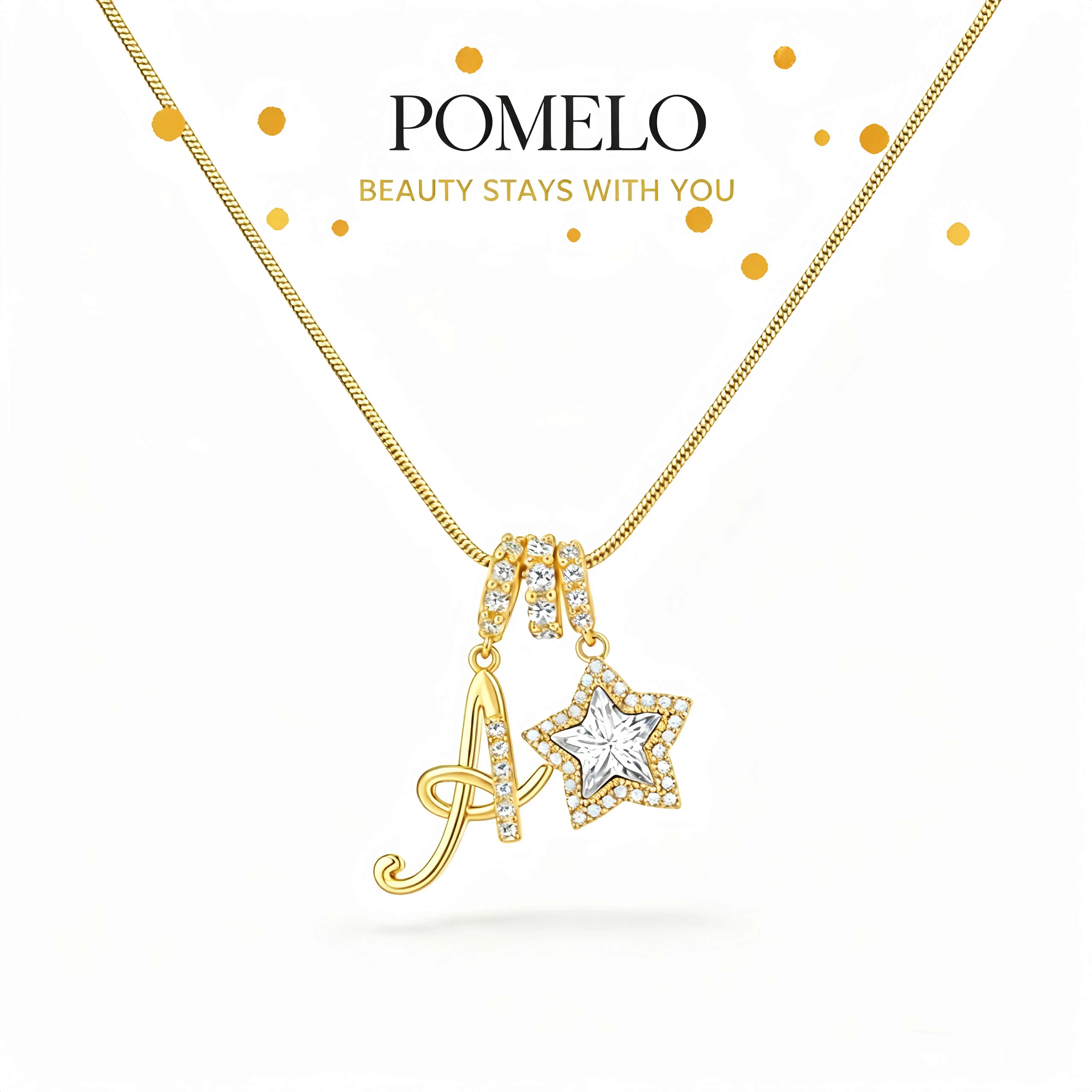 POMELO Delicate 26 Alphabet Initial 18K Gold Plated Pendant Necklace with Star Charms, Waterproof Hypoallergenic Medical Grade Stainless Steel Chain, Elegant Dainty Women’s Necklace, Perfect Holiday Gift