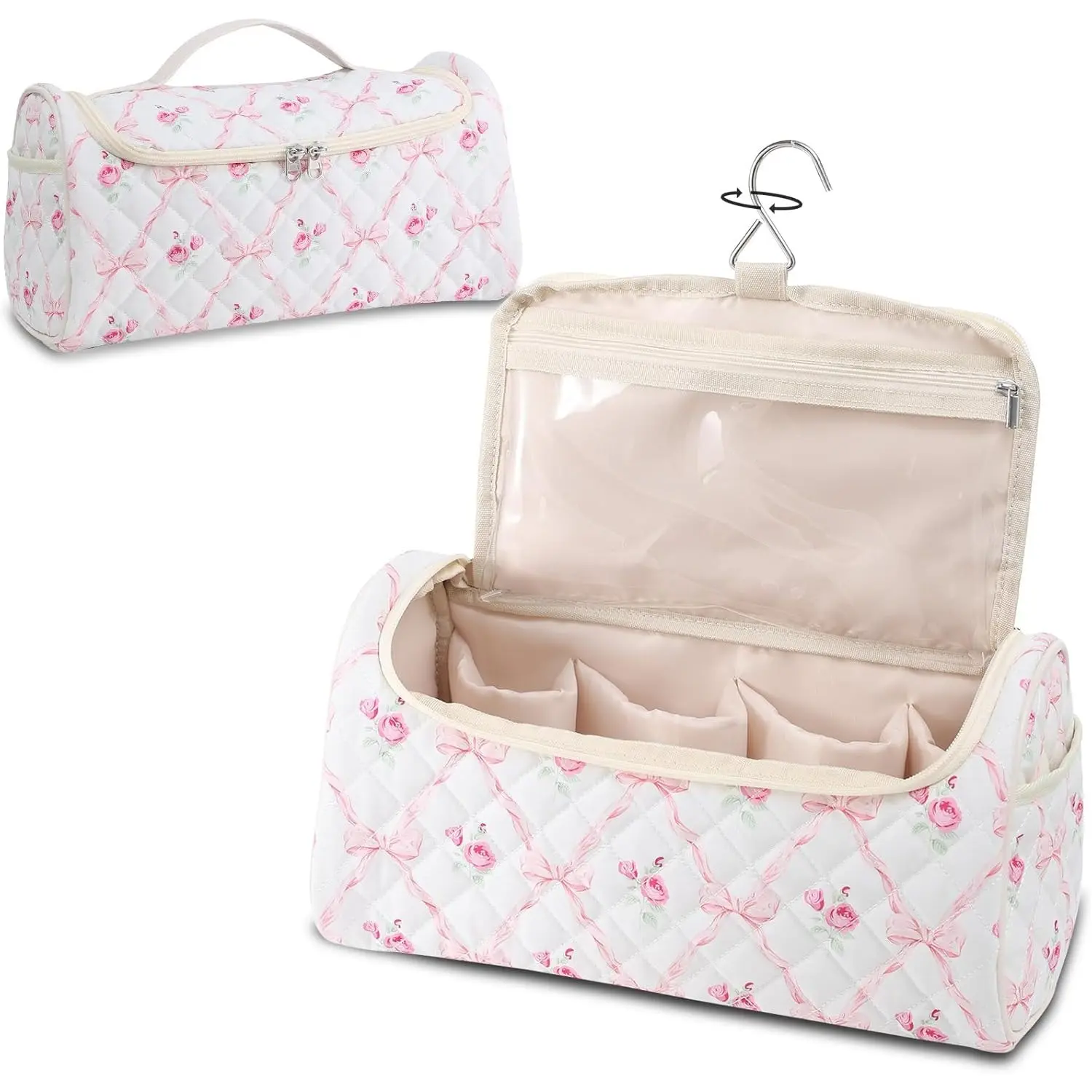 Floral Quilted Travel Case Compatible for Dyson Airwrap Multi-Styler All Models and Attachments, Portable Padded Makeup Storage Bag Organizer with Hanging Hook for Hair Curler Accessories Acrylic Nail Art Kit Matte Short Coffin Pink Press-On Dark Se Armor