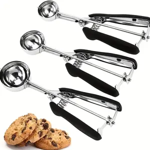 [3pcs Scoop Set] 3pcs Ice Cream Scoop Stainless Steel, 3pcs Cookie Scoop Set, Stainless Steel Cookie Dough Scoop, Cookie Scoops for Baking Set of 3, Ice Cream Scooper with Trigger Release, Fruit Cookie Scooper for Baking, Cupcake Scoop, Siliver, SML