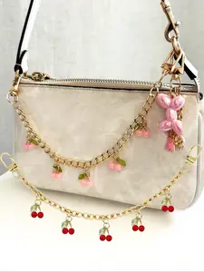 Multi-Color Cherry Bag Chain Extenders, Girly Purse Accessories, Gold Curb Chain Charms with Enamel Cherry Charms, Bag Decoration Keychain, Girly Bag Pendant for Tote & Handbag, Available in Red/Pink, Ideal for Girls & Fruit Lovers