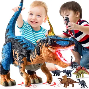 24" Large Dinosaur Toys for Kids 3-5, Big T-Rex Figure with 10+ Dinosaurs Belly Storage, Gliding Wheels, Lights Sounds & Mist Spray, Great Gift for Boys