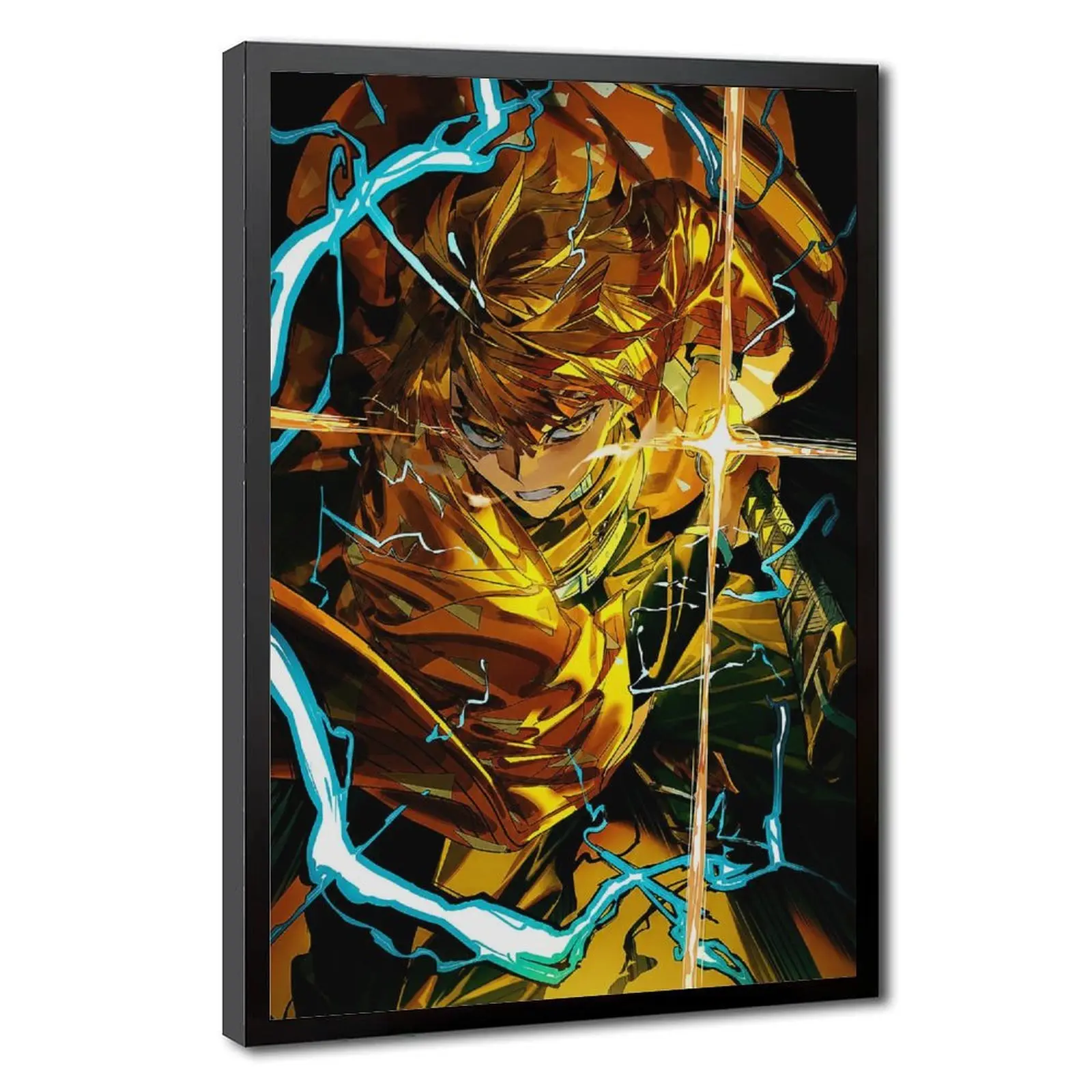 Zenitsu Agatsuma Thunder Breathing Canvas Wall Art – Demon Slayer Anime Poster, Japanese Manga Canvas Print, Lightning Anime Wall Decor for Bedroom, Gaming Room, Living Room, Gift for Anime Fans
