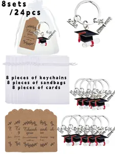 Gift for Her/Him 24pcs / 8 Sets, 2026 Graduation Keychain Set, Graduation Theme, Including 8 Graduation Keychains, 8 Thank You Tags And 8 White Tulle Bags, Graduation Gift for Him Or Her, Graduation Gift for High School, University