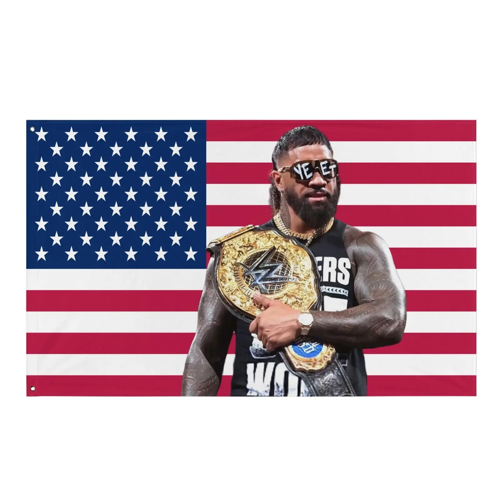 Jey Uso American Flag Tapestry – “Uso Pride” WWE Flag - WWE Superstar Wrestling Home Decor WWE Wrestling Wall Flag Banner, Pro Wrestling Room Decor for Bedroom, Vintage Wrestler Gift for Men & Women
