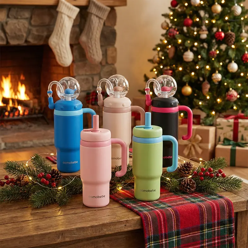 【COMOBEBE】24oz Stainless Steel Whale Fountain Tumbler – Spill-Proof, Dual Lids, Durable Handle, Dishwasher Safe, Cute and Fun for Kids & Adults