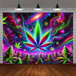 Tapestry - Black Light Wall Hanging with leaf, under UV/Blacklight, No Electricity Needed, Bohemian Bedroom, Living Room, Dorm Decor - Trippy Psychedelic Party Wall Art for Culture Spaces, Peach Light Beige Texture, Bedroom Decoration, Highquality Print,
