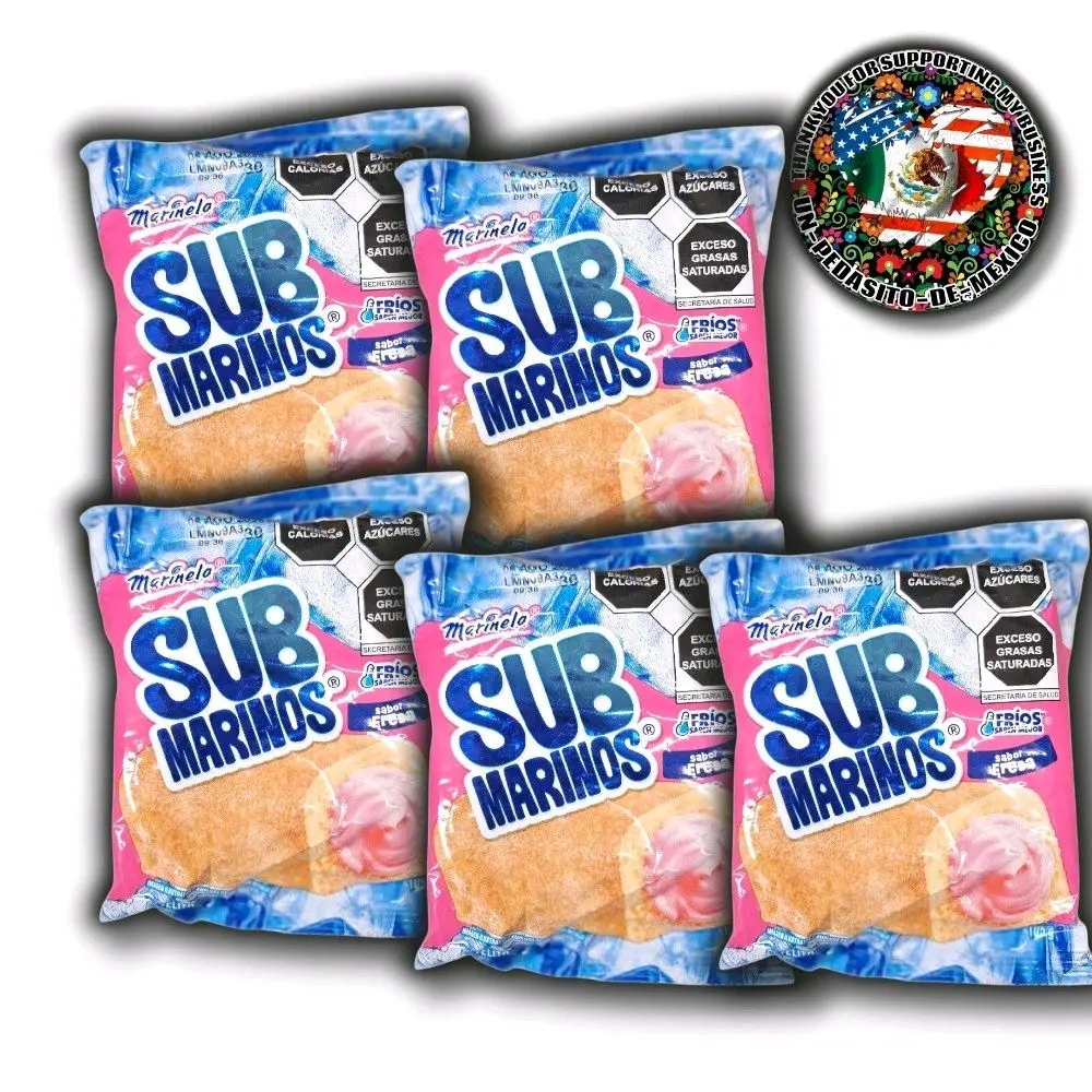 Marinela Submarinos Fresa Snack Cakes, 5-Pack Sweet Strawberry Flavor Dessert, Easy Snack for Sharing