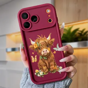 Flower Crown Cow Phone Case for iPhone 17 Air 16 Pro Max 15 Plus 14 13 12 11 X XS Shockproof Silicone TPU Bumper Drop Protection Soft Cover with Unique Fashion Design Protective Handle