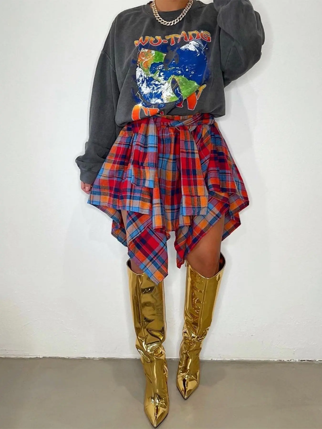 Women's Plaid Print Tie Front     Skirt, Y2k Fashion Casual   Skirt for Daily Outdoor Wear, Women's Bottoms for Spring & Fall