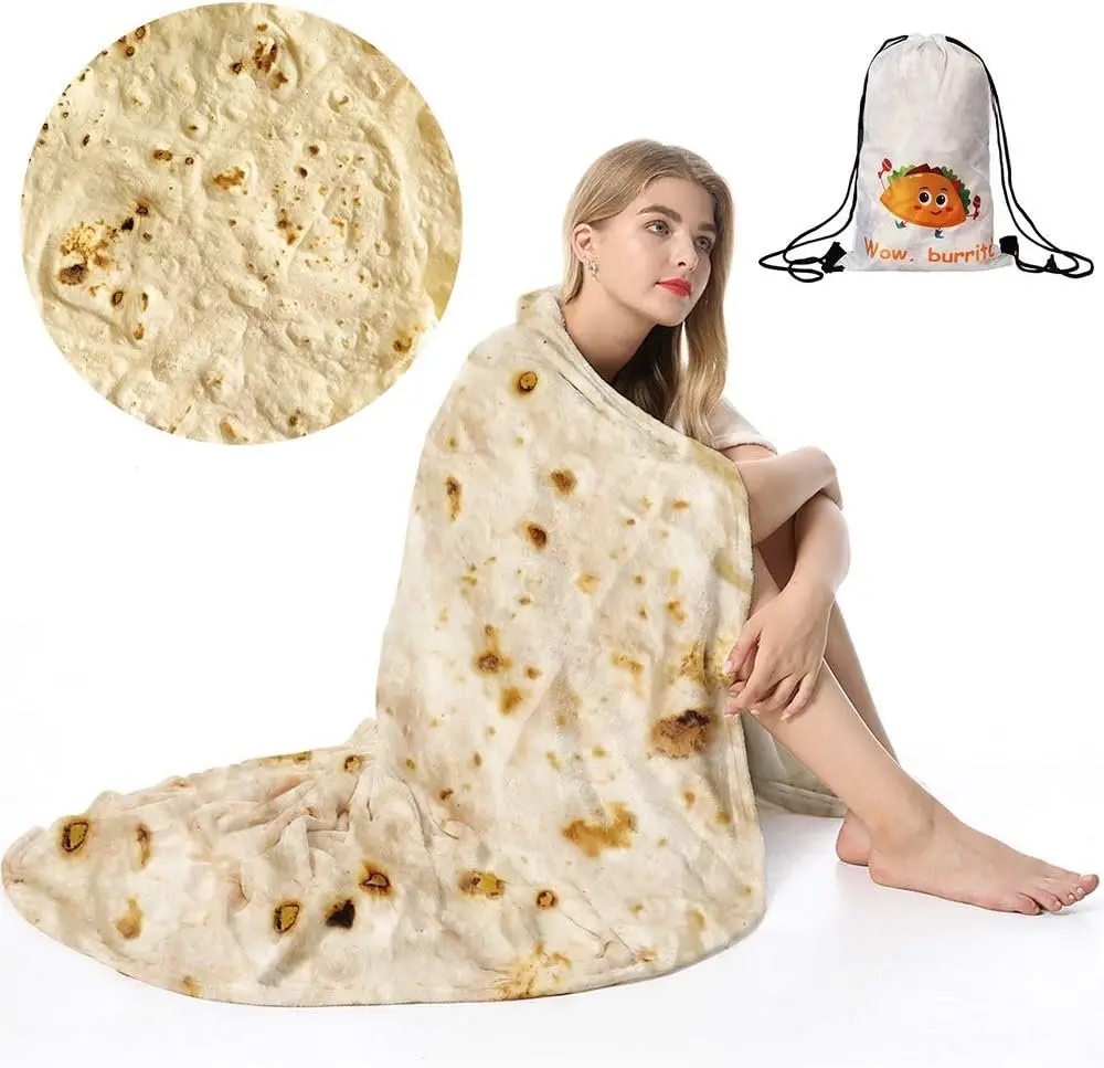 Tortilla Blanket, Funny Realistic Round Burrito Throw for Adults &  (Double Sided)