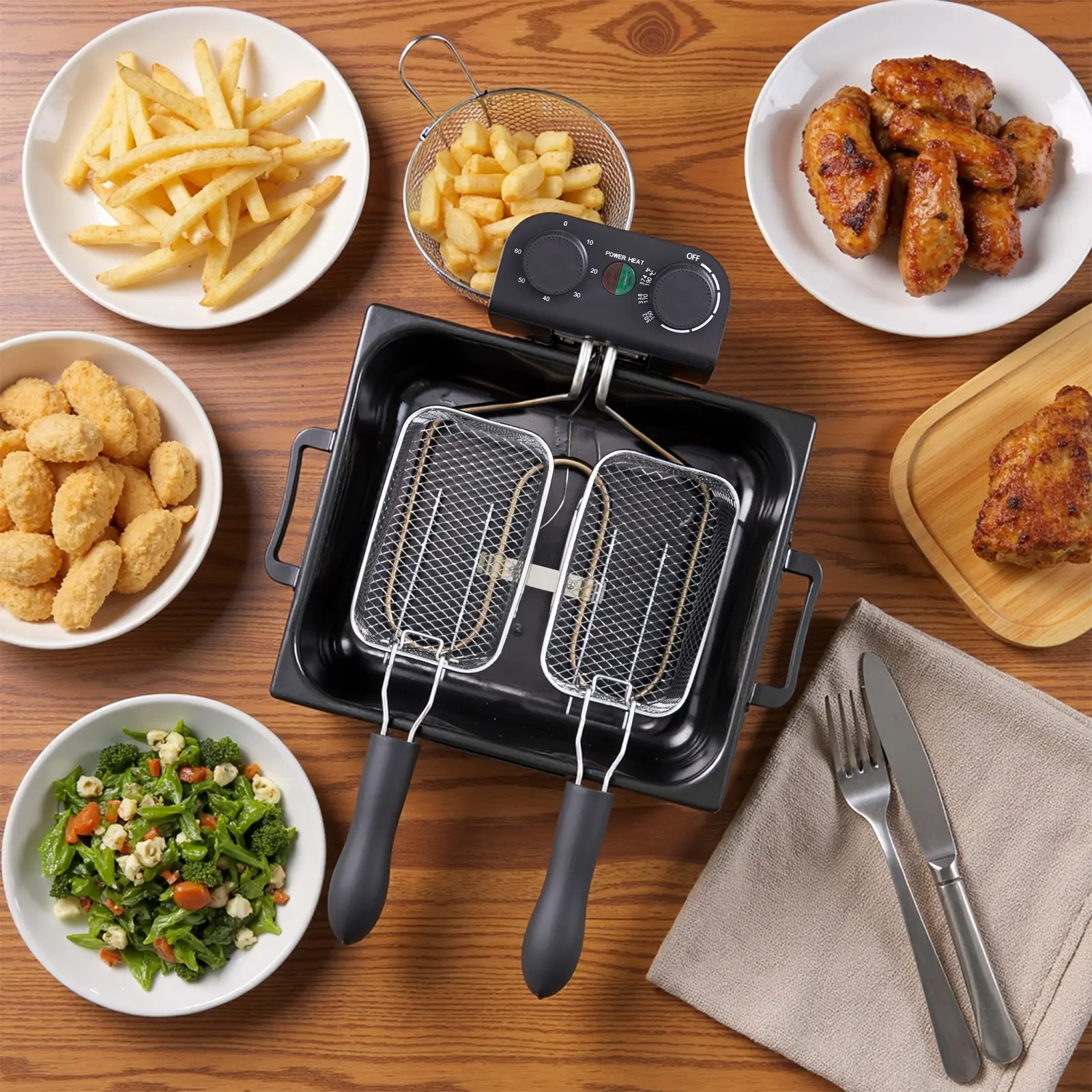 Stainless Steel Electric Deep Fryer - 1.32gal 1700W Home Kitchen Appliance with Time & Temperature Control, Frying Baskets, View Window Lid, Durable, Easy to Clean, Local Stock, Halloween/Christmas Gift for Home Cooks (Suitable for Chicken, Fries), Durabi