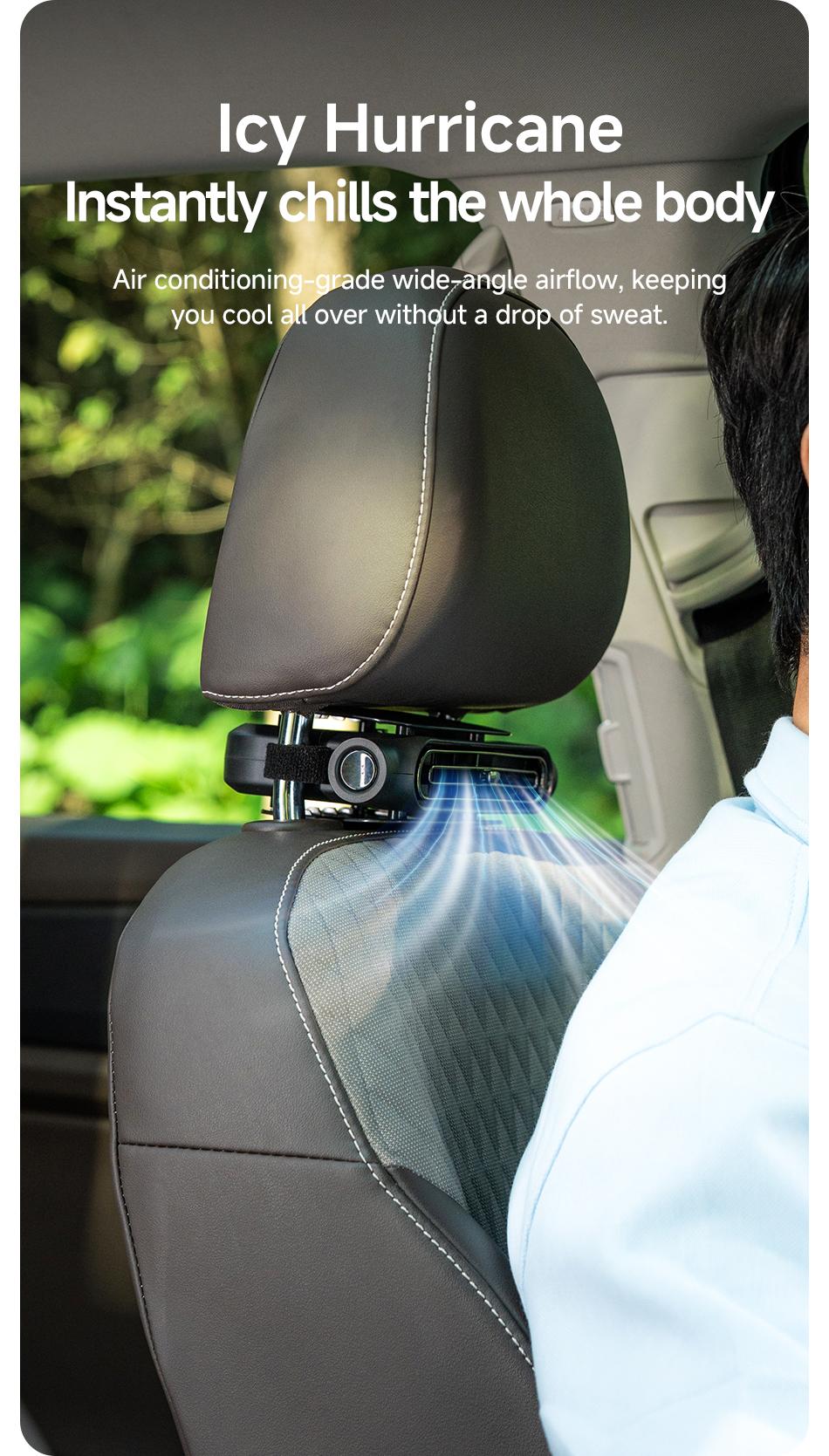 2026 Upgraded Car Fan, Mini Portable USB Cooling Fan for Driver & Passenger Seat, 3 Wind Speeds Quiet Backseat Headrest Neck Fan for Kids Baby, Universal Vehicle Accessories for Car Jeep Van RV Truck