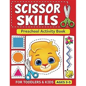 Preschool Busy Book for Ages 3-5, Toddler Scissor Skills Workbook with Cutting Lines, Shapes, Fruits, Animals, Cutting & Coloring Exercises