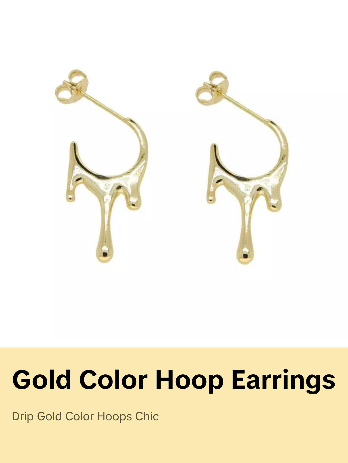 Gold Dripping Hoop Earrings with Simple Design and Gold Finish