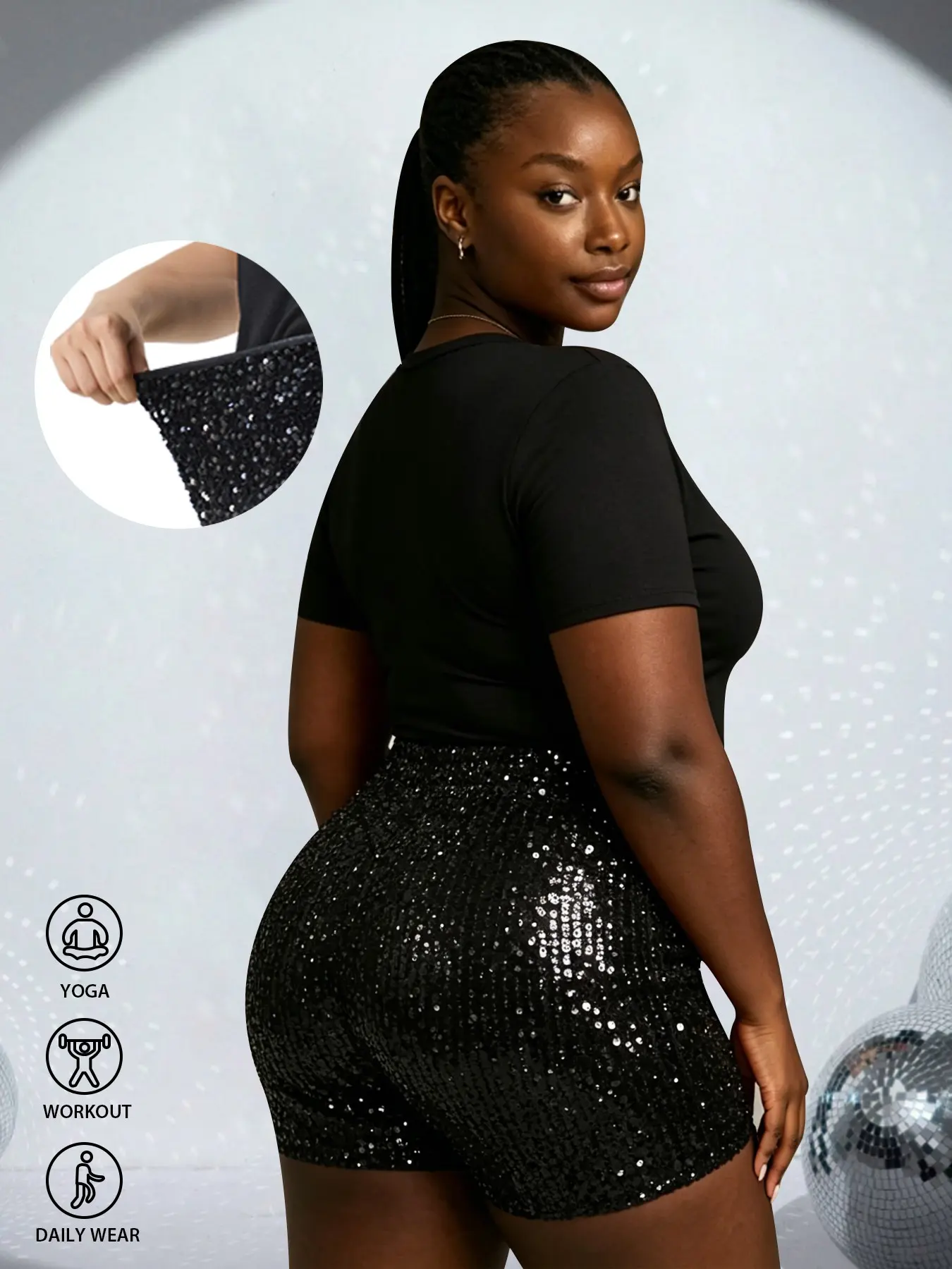 Plus Size Women's Sequin Cycling Shorts, High Waist Rhinestone Shorts, Stretch Fit for Curvy Women, Party/music Festival Wear, Sequin Embellished Shorts, High Waisted Shorts, Dancewear Shorts