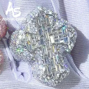 AstraStudio -  Baguette Cross Finger Ring Iced Out AAAA Zircon Fashion Luxulry Jewelry Goldenenen Silver Color Men Hip Hop Rings For Gift Valentine's Day Gift for Men & Women & Boy & Girl Mothers' Day Gift #Springtok