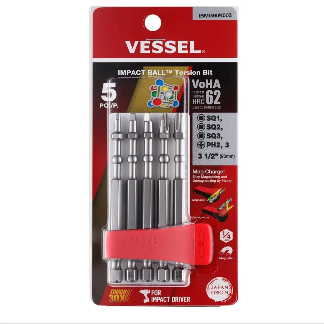 VESSEL Impact Ball Torsion Bits 5pcs Set w/ Magnetic Charge Holder (#IBMG90K003)