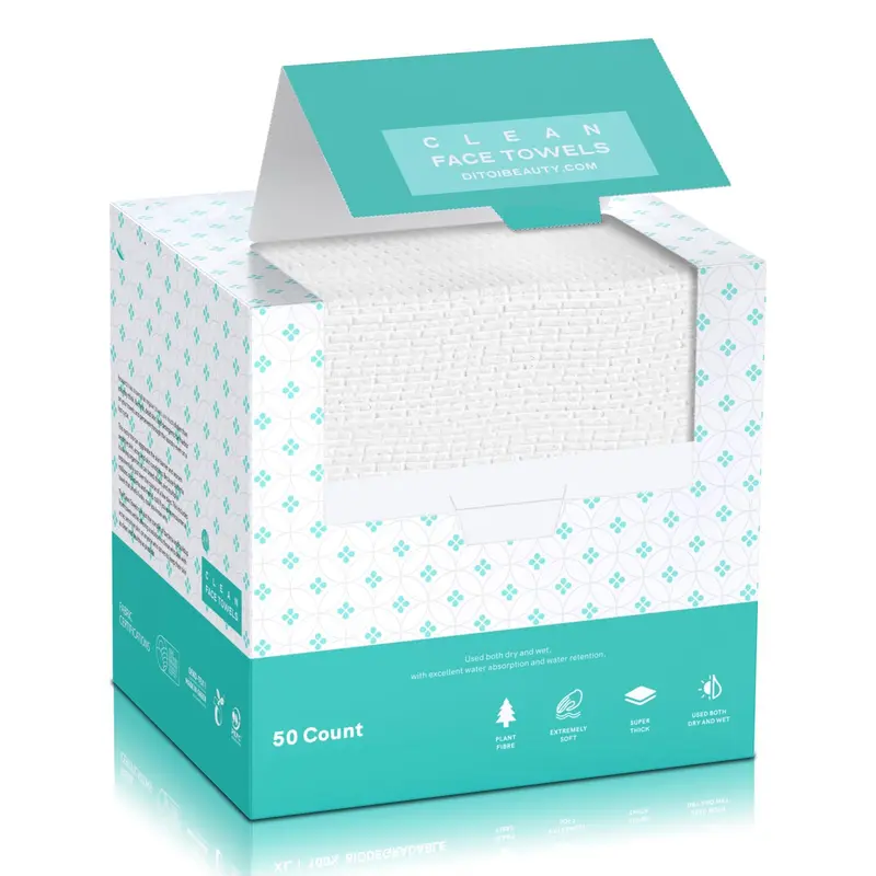 Clean Face Towels, 10"×12" Disposable Face Towel, XL, Ultra Soft Makeup Remover Dry Wipes, 50 Count, Thick for Sensitive Skin